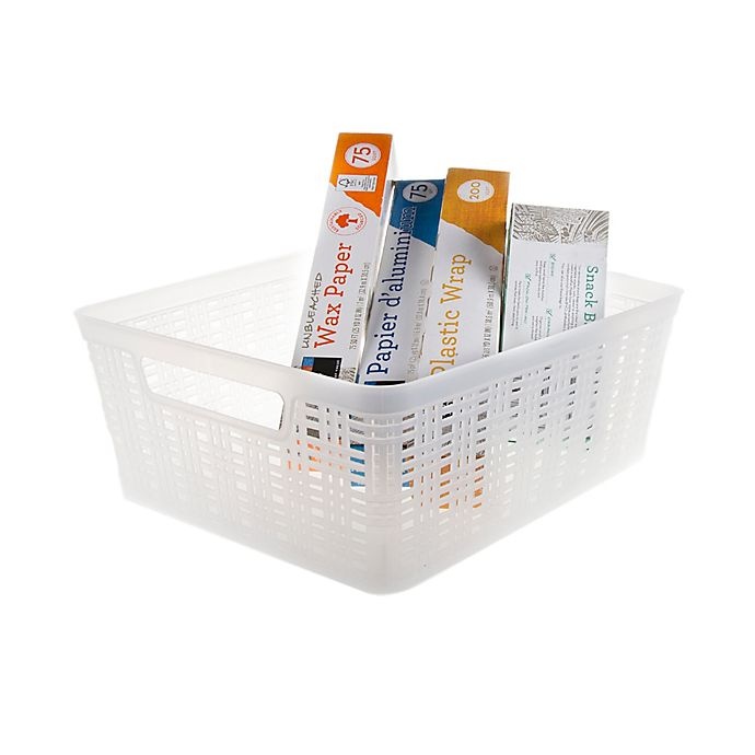 slide 2 of 3, Starplast Plastic Wicker Medium Storage Basket - Frosted, 1 ct