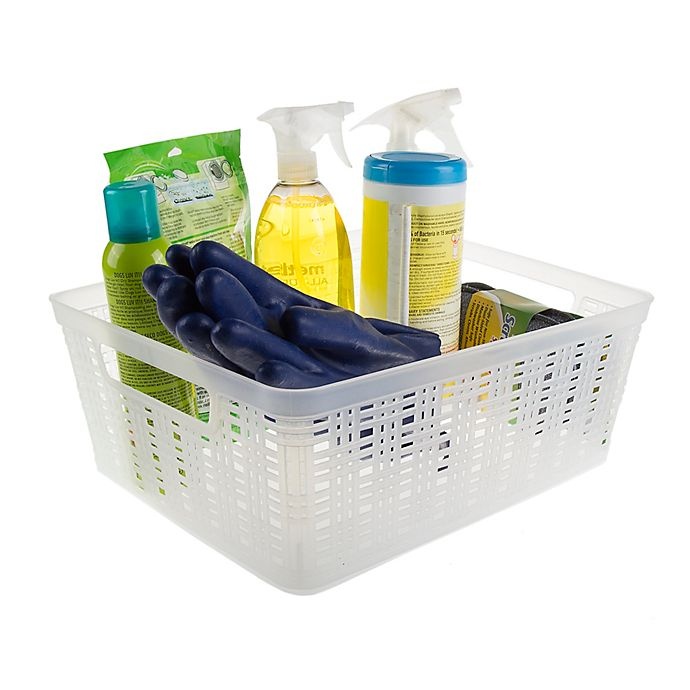 slide 3 of 3, Starplast Plastic Wicker Medium Storage Basket - Frosted, 1 ct