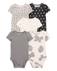 Carter's 5-Pack Striped Butterfly Short-Sleeve Cotton Bodysuits - Black/White NB