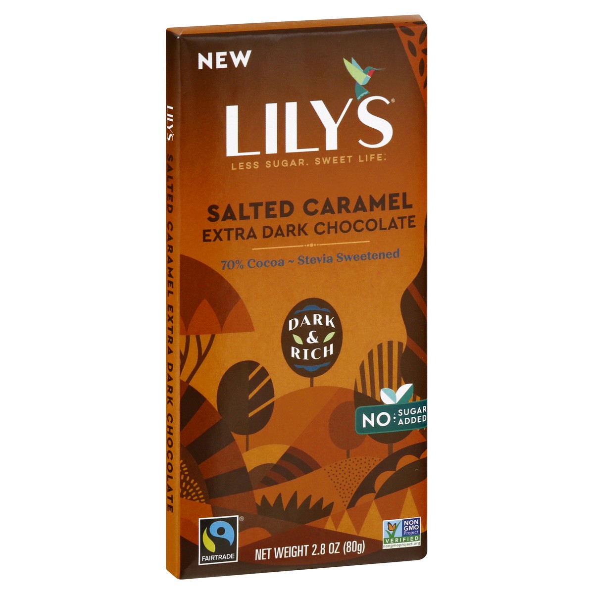 slide 8 of 9, LILY'S Salted Caramel Extra Dark Chocolate Style No Sugar Added, Sweets Bar, 2.8 oz, 2.8 oz