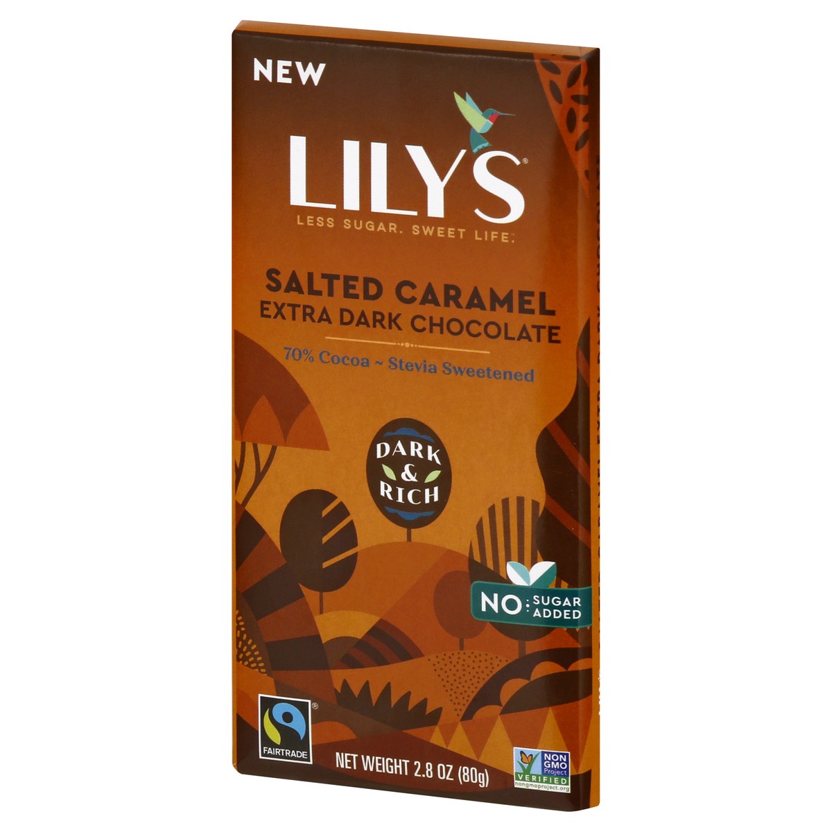 slide 6 of 9, LILY'S Salted Caramel Extra Dark Chocolate Style No Sugar Added, Sweets Bar, 2.8 oz, 2.8 oz