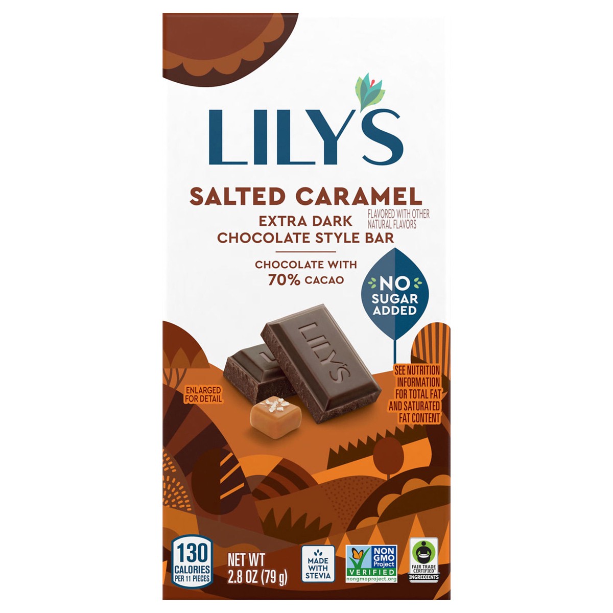 slide 1 of 9, LILY'S Salted Caramel Extra Dark Chocolate Style No Sugar Added, Sweets Bar, 2.8 oz, 2.8 oz