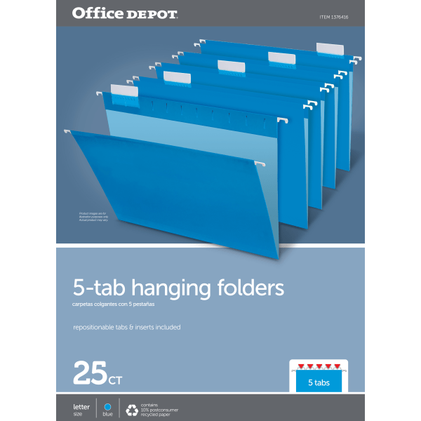 slide 3 of 3, Office Depot Brand Hanging Folders, Letter Size, Blue, Box Of 25, 25 ct