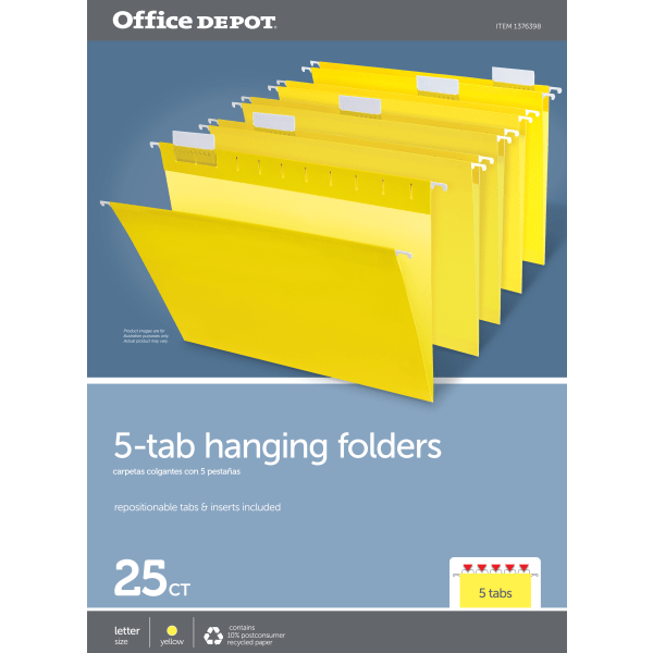 slide 2 of 3, Office Depot Brand Hanging Folders, Letter Size, Yellow, Box Of 25, 25 ct