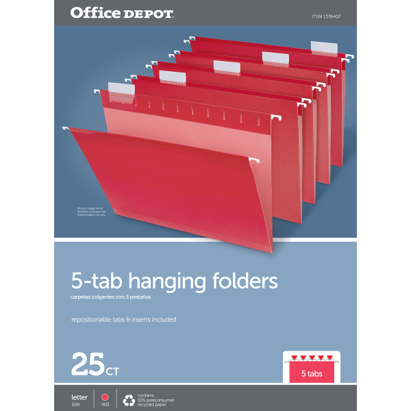 slide 3 of 3, Office Depot Brand Hanging Folders, Letter Size, Red, Box Of 25, 25 ct