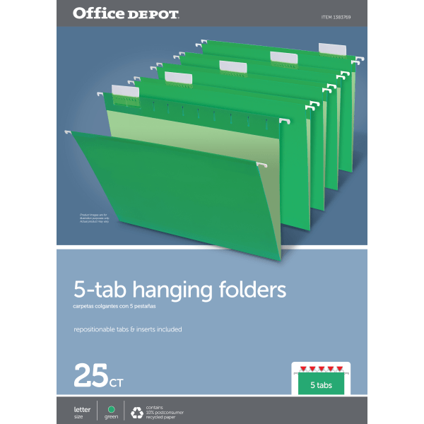 slide 3 of 3, Office Depot Brand Hanging Folders, Letter Size, 1/5 Tab Cut, Bright Green, 25 ct; 8.5 in x 11 in