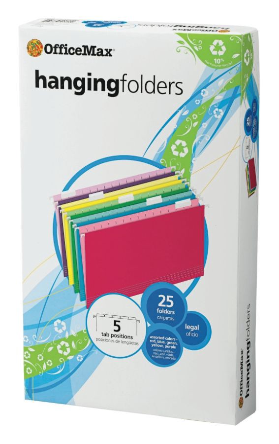 slide 2 of 2, Office Depot Brand Hanging Folders, Assorted Primary Colors, 25 ct; 15 3/4 in x 9 3/8 in