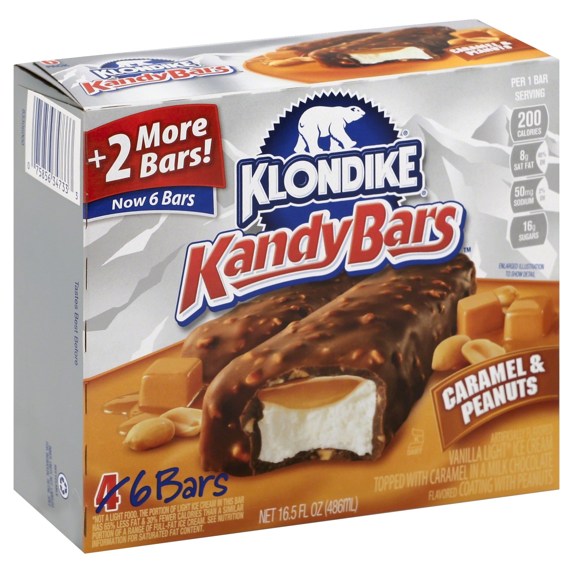 slide 1 of 1, Klondike Kandy Bars Caramel & Peanuts Ice Cream Bars 6 ct Box, 16.5 fl oz