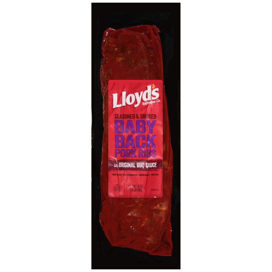 slide 1 of 4, Lloyd's Seasoned & Smoked Baby Back Pork Ribs, 24 oz