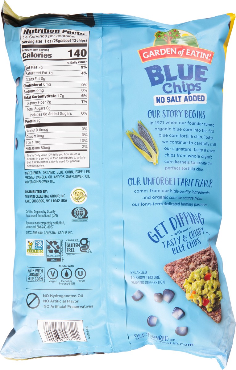 slide 2 of 11, Garden of Eatin' Blue Chips No Salt Added Corn Tortilla Chips 14 oz, 14 oz