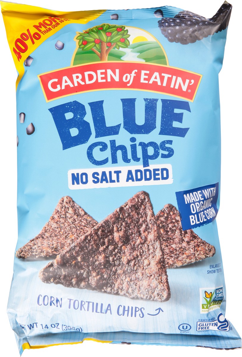 slide 7 of 11, Garden of Eatin' Blue Chips No Salt Added Corn Tortilla Chips 14 oz, 14 oz