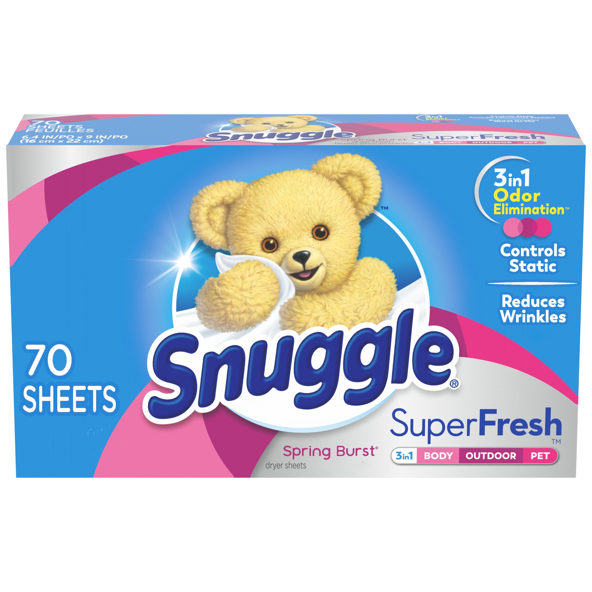 slide 2 of 3, Snuggle Plus SuperFresh Dryer Sheets with Static Control and Odor Eliminating Technology, Spring Burst, 70 Count, 70.0 ct