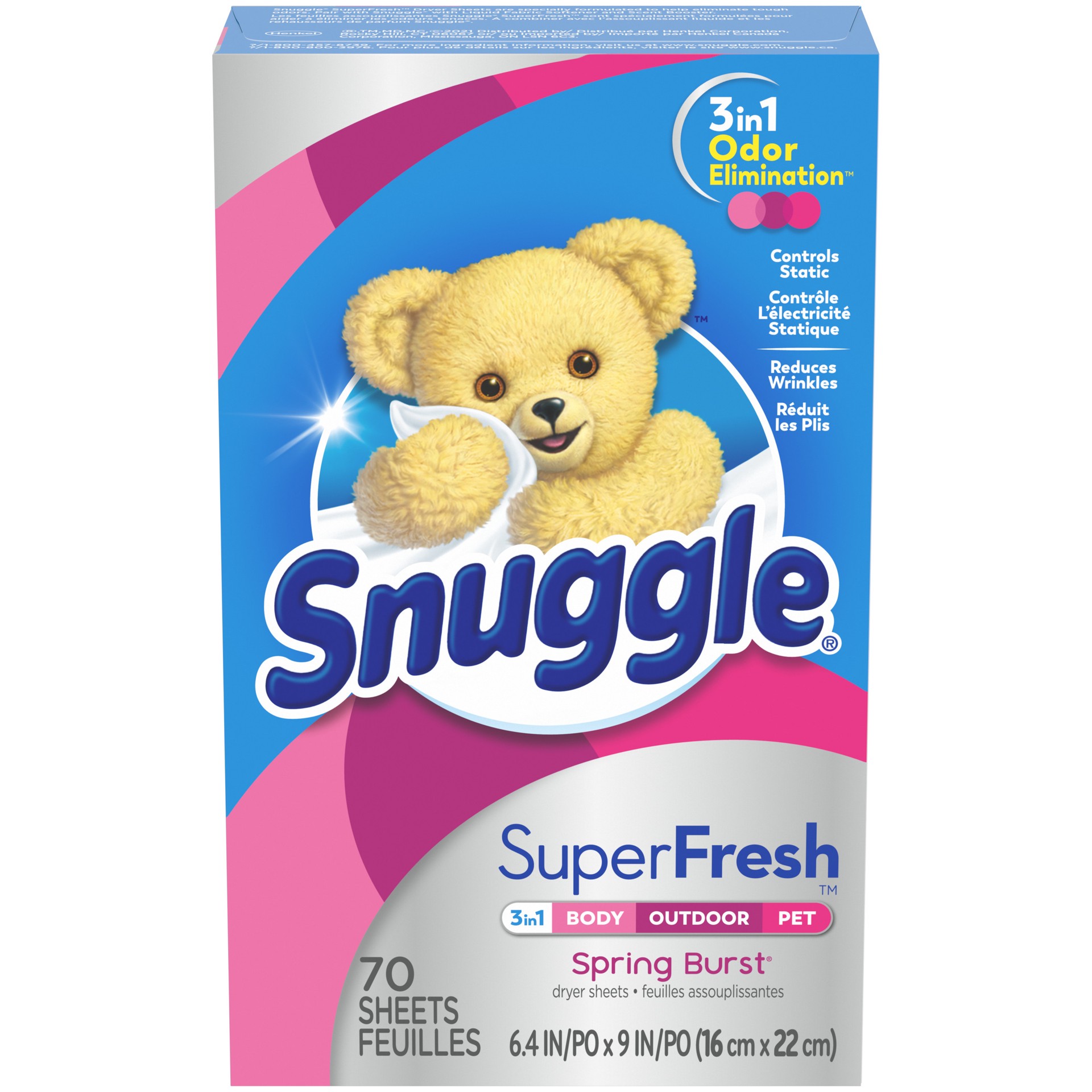 slide 1 of 3, Snuggle Plus SuperFresh Dryer Sheets with Static Control and Odor Eliminating Technology, Spring Burst, 70 Count, 70.0 ct