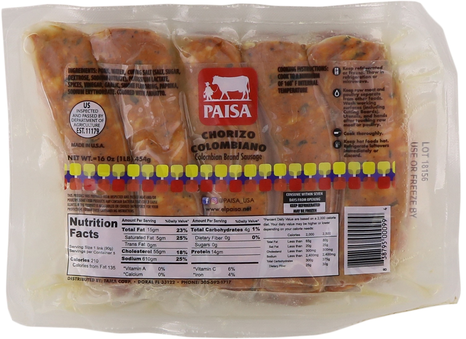 slide 1 of 1, PAISA Chorizo Colombiano, 1 ct