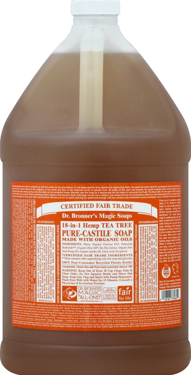 slide 2 of 3, Dr. Bronner's Soap, Pure-Castile, 18-in-1 Hemp, Tea Tree, 128 oz