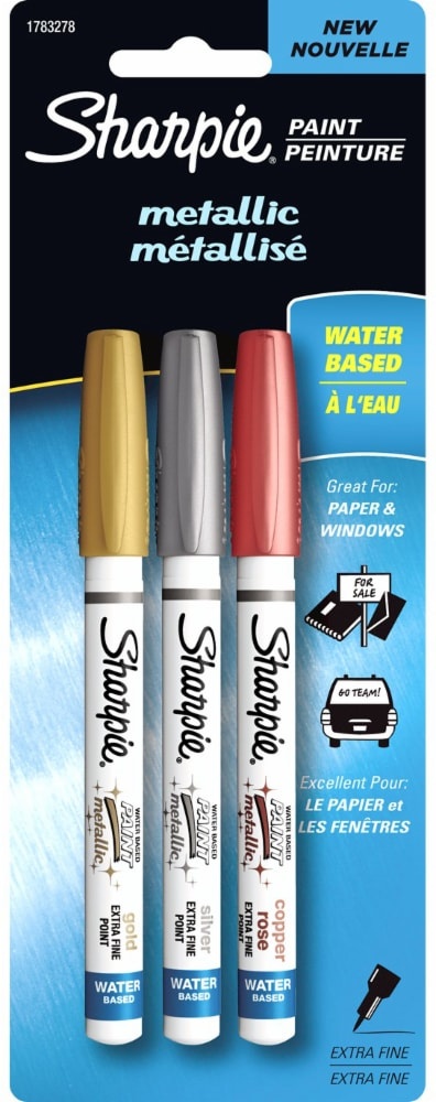 slide 1 of 1, Sharpie Fine Point Permanent Metallic Paint Pens -Gold/Silver/Bronze, 3 ct