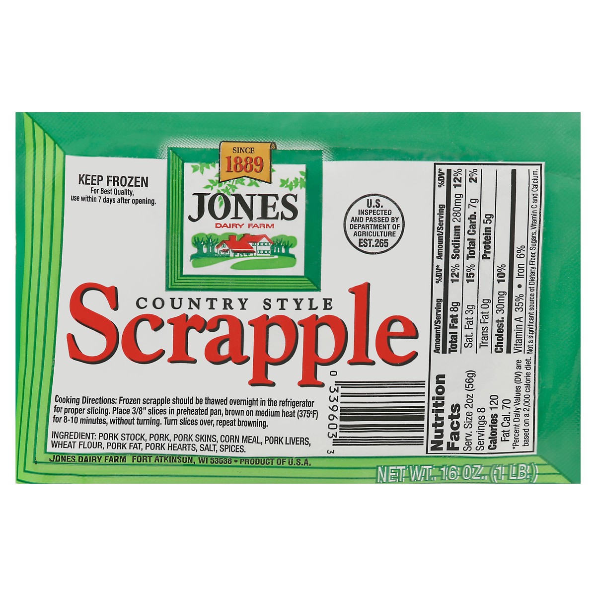 slide 1 of 9, Jones Dairy Farm Country Style Scrapple 16 oz, 16 oz