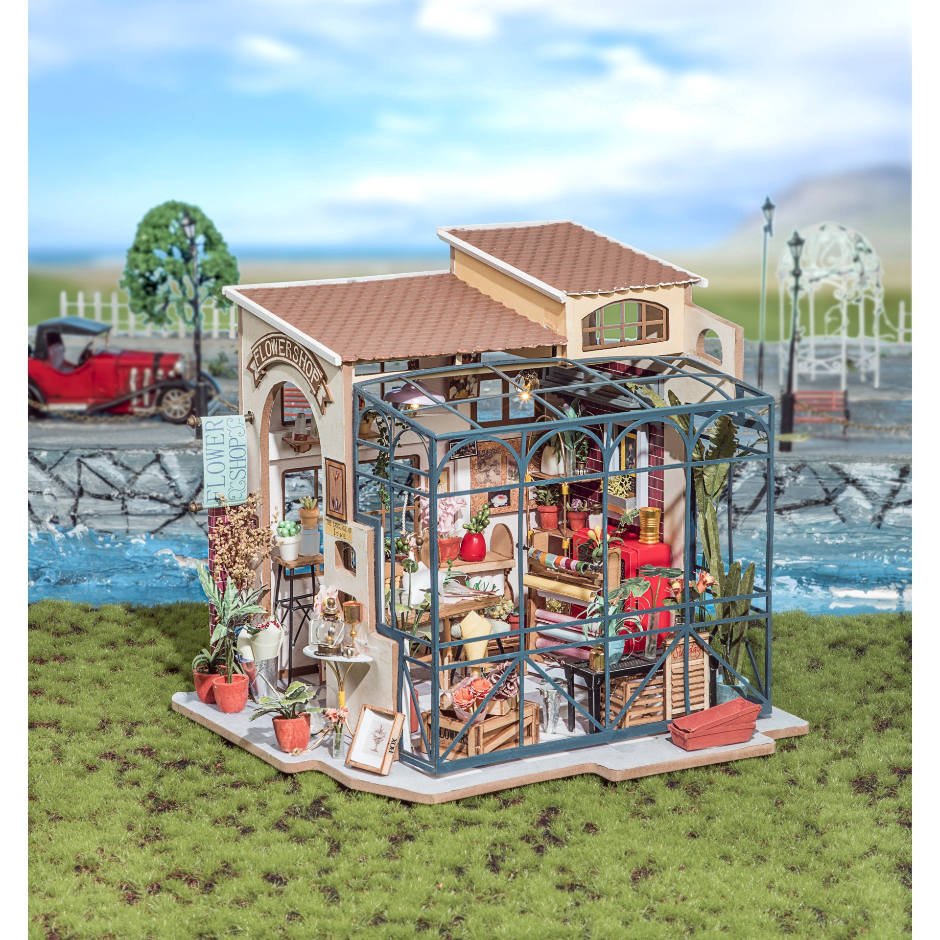 slide 9 of 12, Robotime Rolife Emily's Flower Shop Diy Miniature House Kit, 8.27 in x 7.48 in x 8.66 in