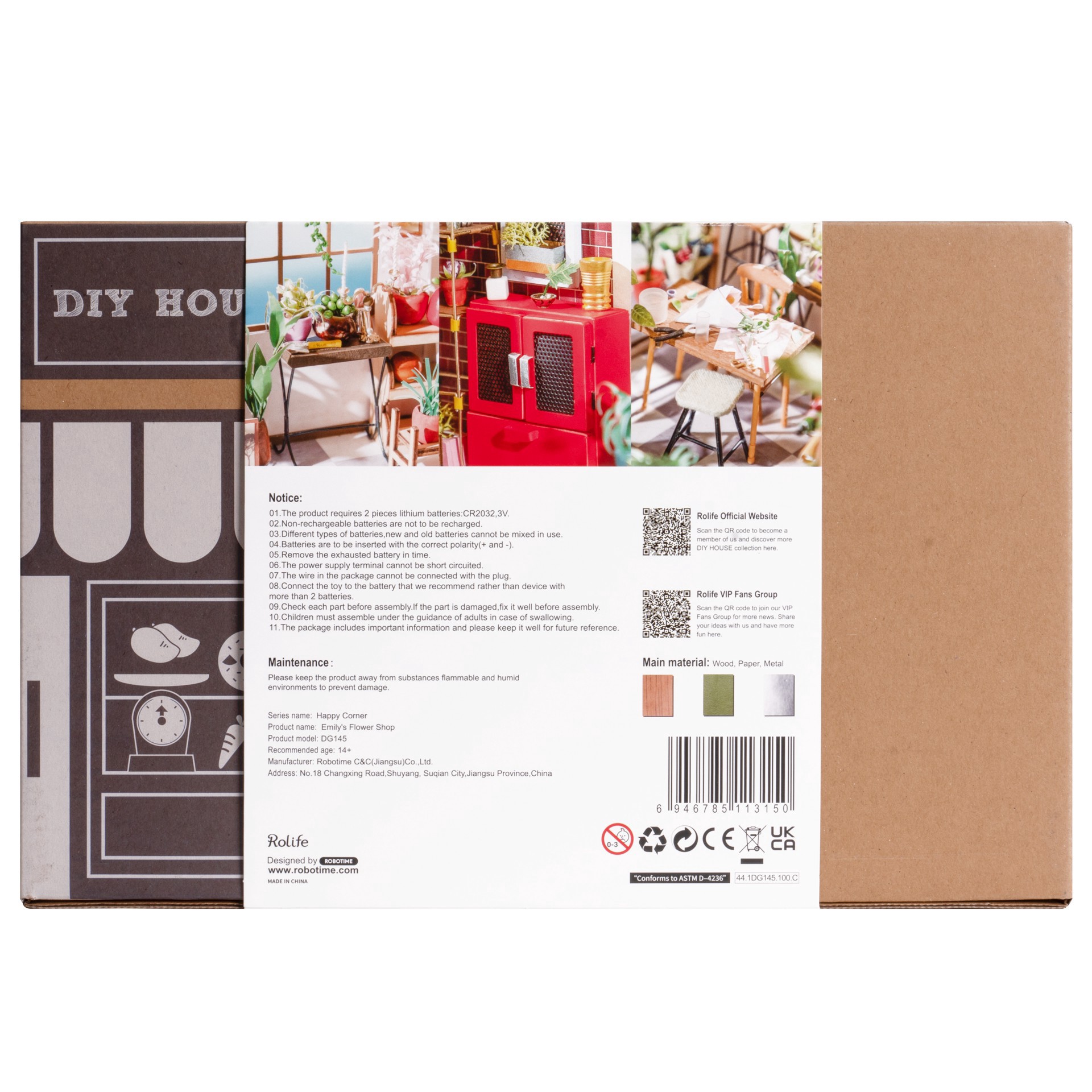 slide 6 of 12, Robotime Rolife Emily's Flower Shop Diy Miniature House Kit, 8.27 in x 7.48 in x 8.66 in