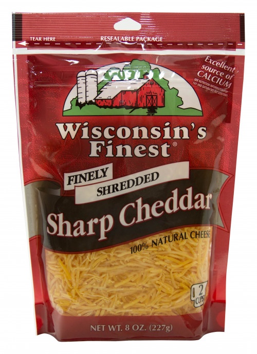 slide 1 of 1, Wisconsin's Finest Finely Shredded Sharp Cheddar Cheese, 8 oz