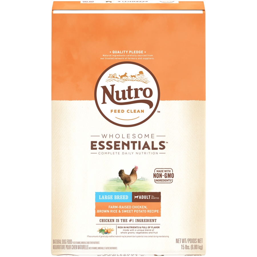 slide 1 of 9, Nutro Wholesome Essentials Large Breed Adult Chicken & Rice Dry Dog Food, 15 lb