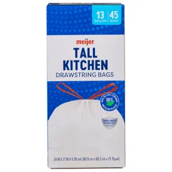 Meijer Tall Kitchen Drawstring Bags Unscented 13 Gal, 45 Ct