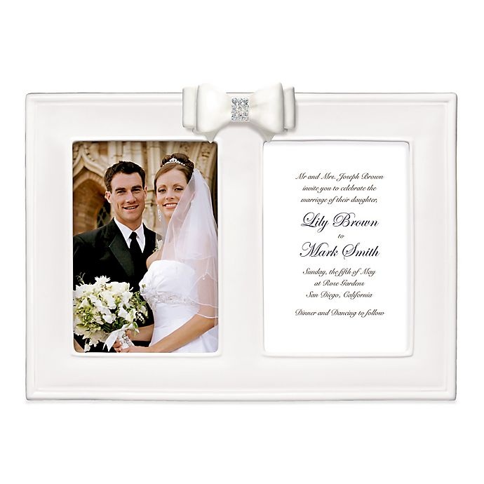 slide 1 of 1, Amscan Grasslands Road 2-Photo Porcelain Wedding Picture Frame with Resin Bow, 5 in x 7 in