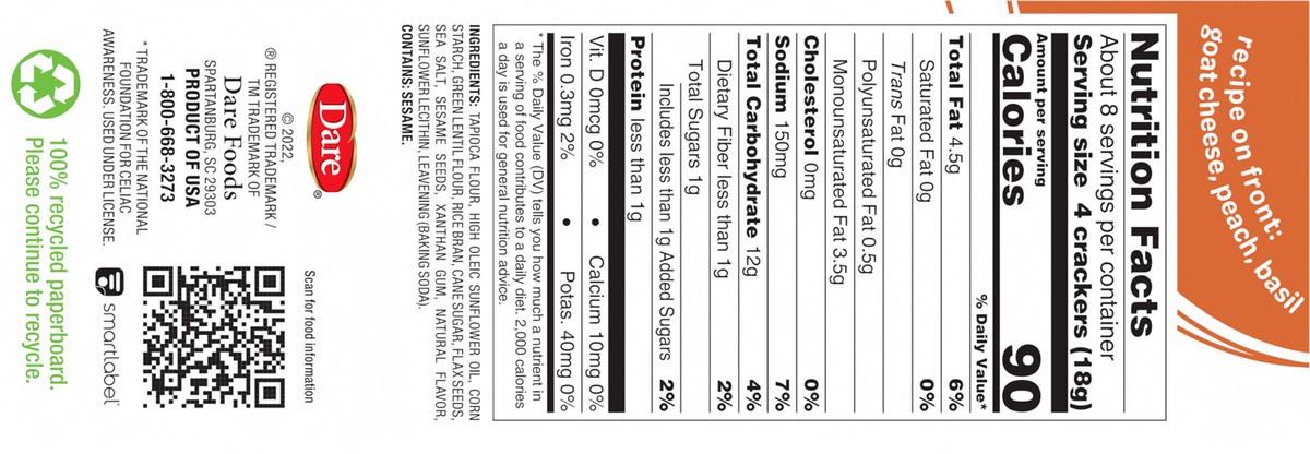 slide 5 of 7, Breton Gluten Free Flax & Sea Salt Crackers, 4.76 oz