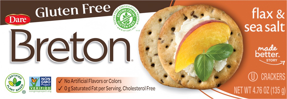 slide 7 of 7, Breton Gluten Free Flax & Sea Salt Crackers, 4.76 oz