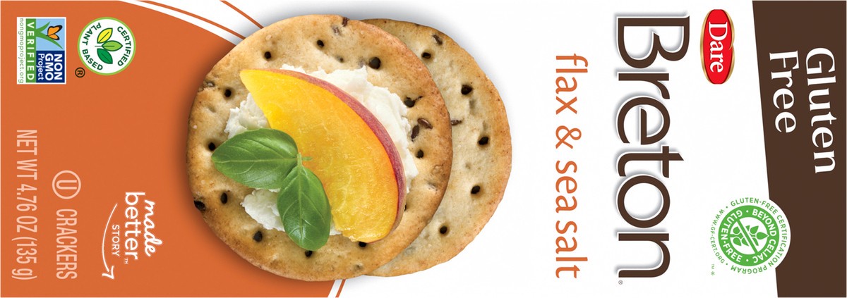 slide 3 of 7, Breton Gluten Free Flax & Sea Salt Crackers, 4.76 oz