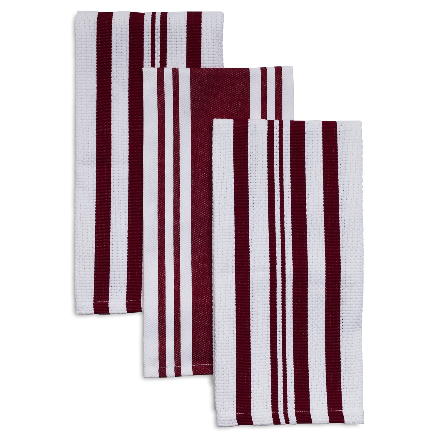 slide 1 of 1, Sur La Table Striped Kitchen Towels, Burgundy, 3 ct; 28 in x 20 in