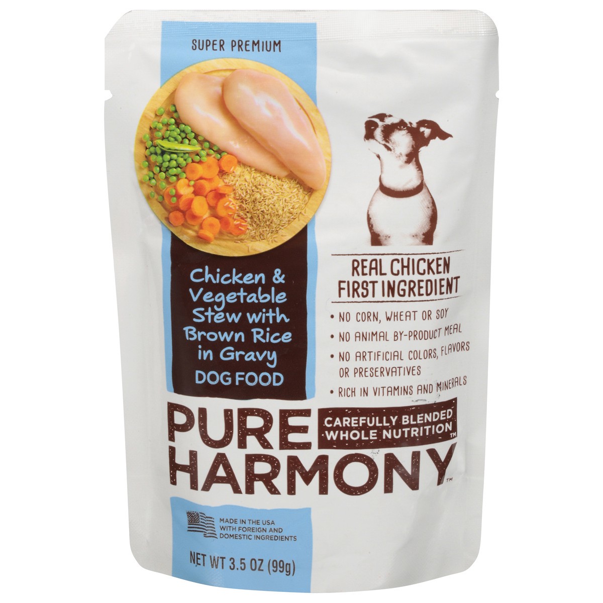 slide 1 of 16, Pure Harmony Dog Food Chicken & Vegetable Stew With Brown Rice In Gravy Dog Food Pouch, 3.5 oz