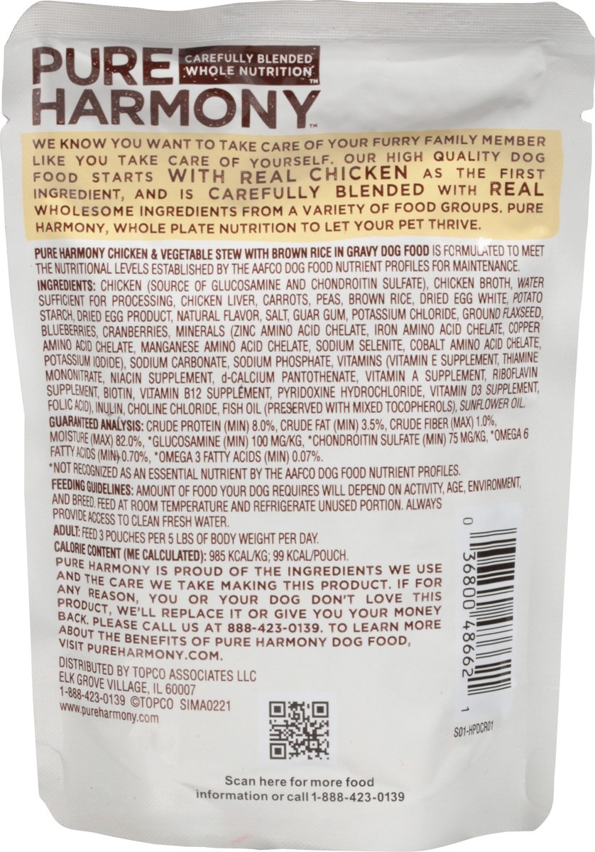 slide 6 of 16, Pure Harmony Dog Food Chicken & Vegetable Stew With Brown Rice In Gravy Dog Food Pouch, 3.5 oz