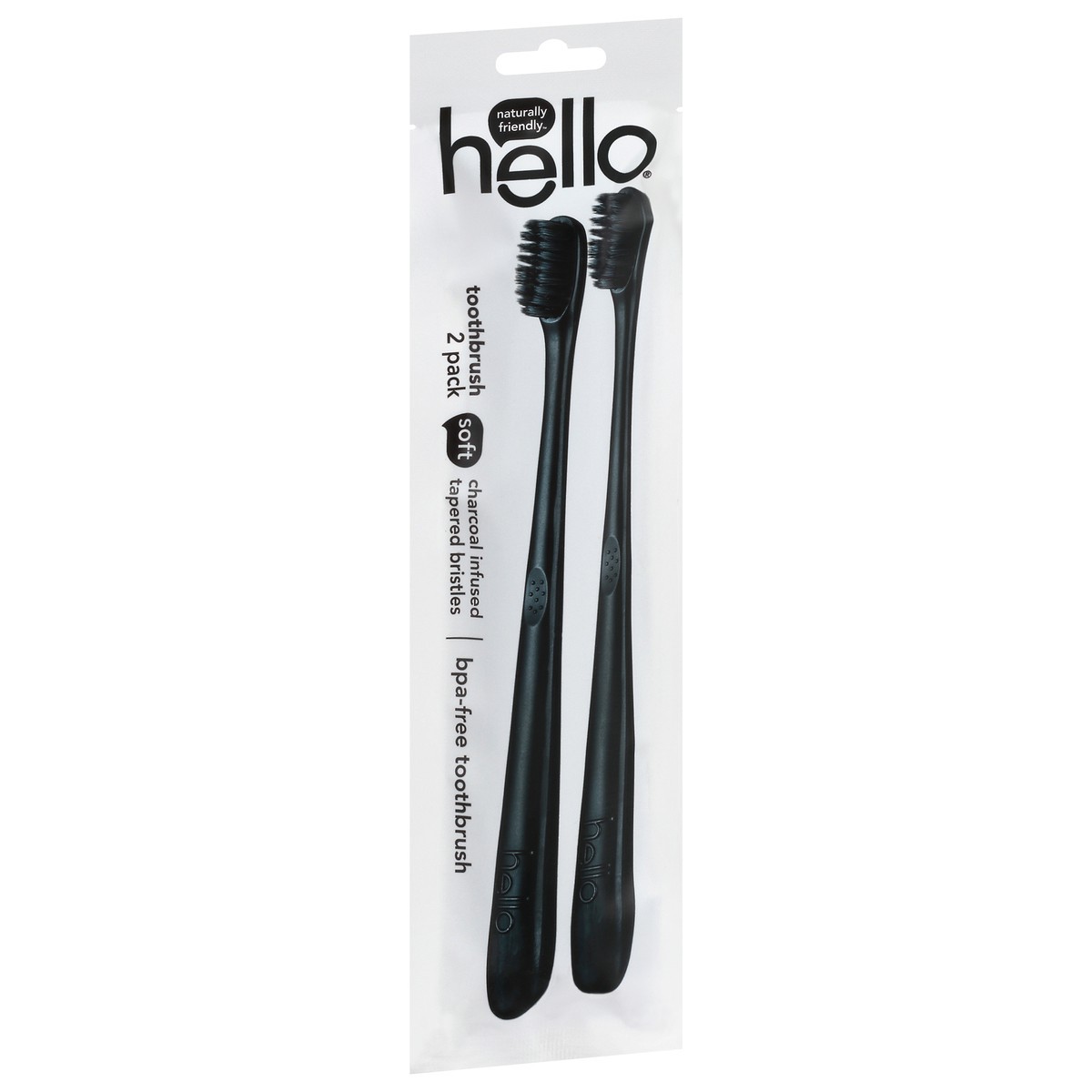 slide 2 of 9, hello Activated Charcoal Infused Bristle BPA-Free Black Toothbrush Twin Pack, Vegan & Cruelty Free, 2 pc