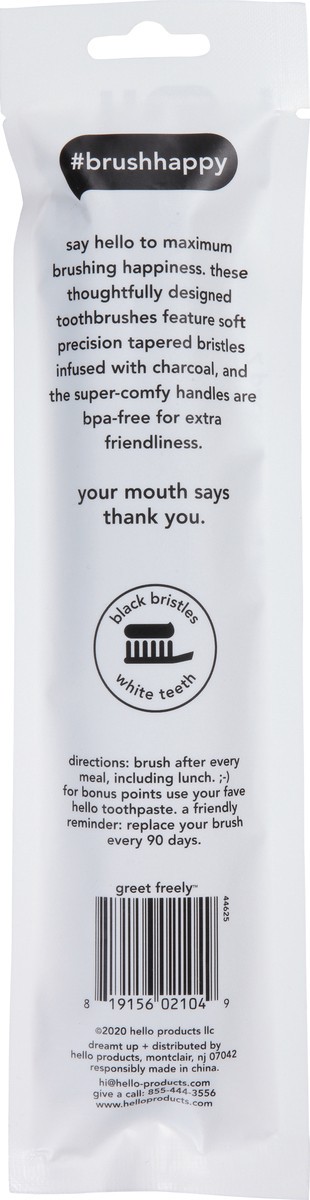 slide 8 of 9, hello Activated Charcoal Infused Bristle BPA-Free Black Toothbrush Twin Pack, Vegan & Cruelty Free, 2 pc