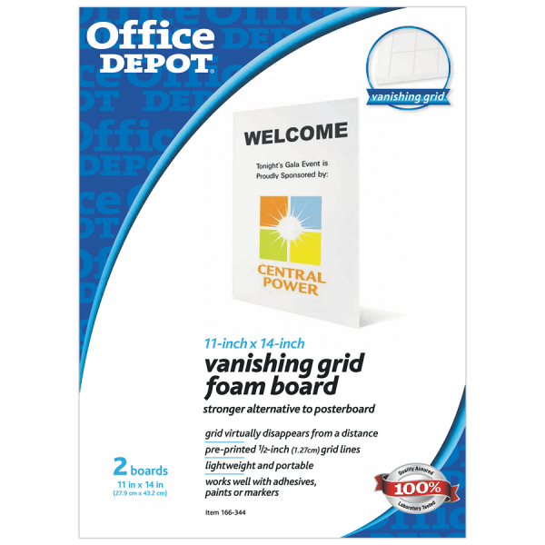 slide 2 of 3, Office Depot Brand Vanishing Grid Presentation Tri-Fold Foam Board, White, 2 ct; 11 in x 14 in