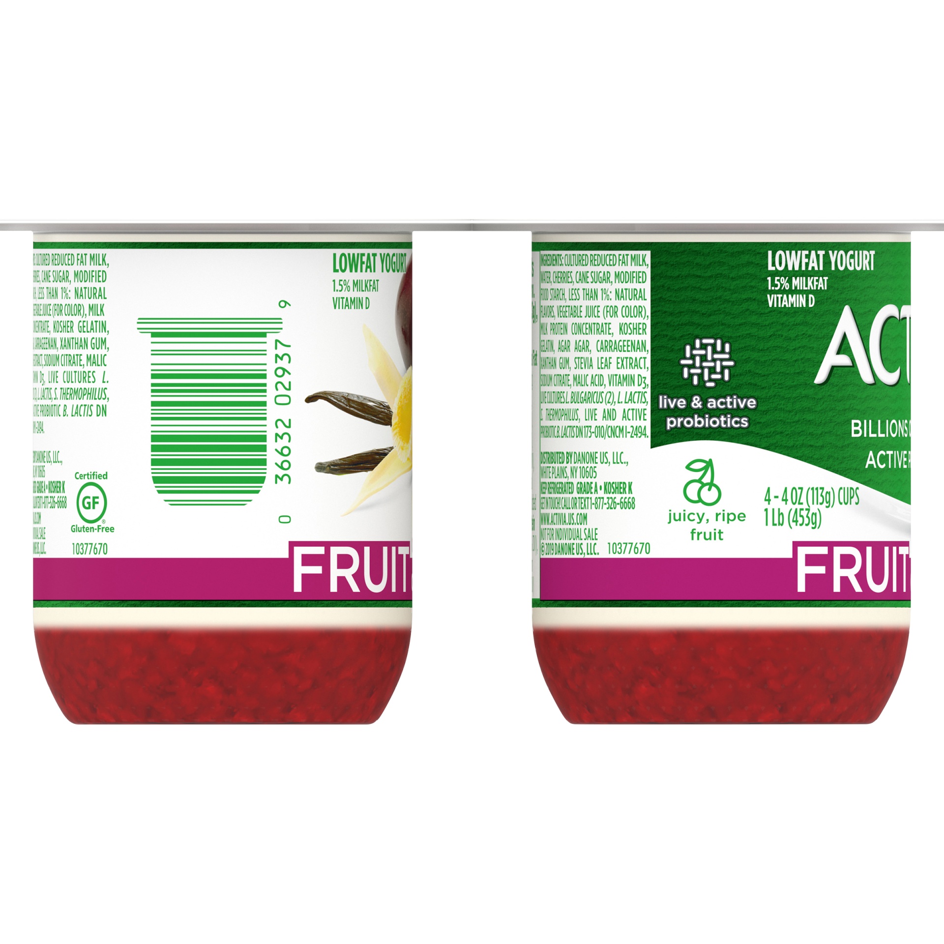 slide 4 of 7, Dannon Activia Fruit Fusion Probiotic Lowfat Yogurt Cherry Vanilla, 4 ct; 4 oz