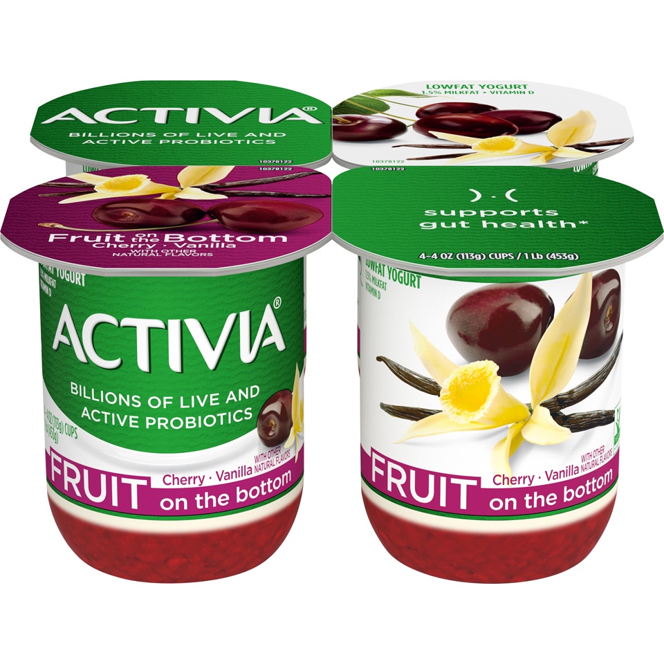 slide 1 of 7, Dannon Activia Fruit Fusion Probiotic Lowfat Yogurt Cherry Vanilla, 4 ct; 4 oz