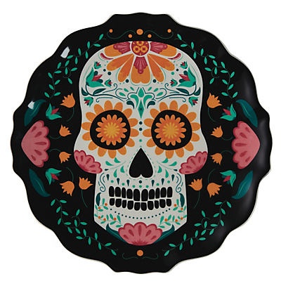 slide 1 of 1, Destination Holiday Day Of The Dead Sugar Skull Ceramic Plate, 10 in