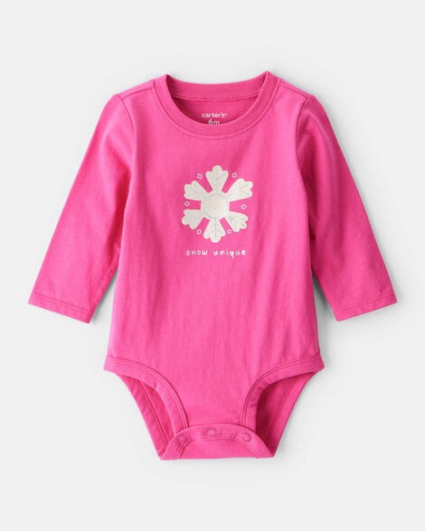 slide 1 of 2, Carter's Baby Girl Snowflake Long-Sleeve Graphic Bodysuit - Pink Fuchsia 12M, 1 ct