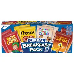 General Mills Breakfast Cereal Variety Pack, Lucky Charms, Cinnamon Toast Crunch, and Cheerios Varieties, Single Serve Snacks, 9.14 oz (8 Pouches)