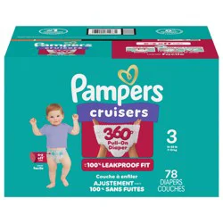 Pampers Diapers - Cruisers 360° - Size 3, 78 Count, up to 100% Leakproof Fit, Designed for Active Babies, Pull On Diaper, EZ Off Tabs Designed for Easy Changes