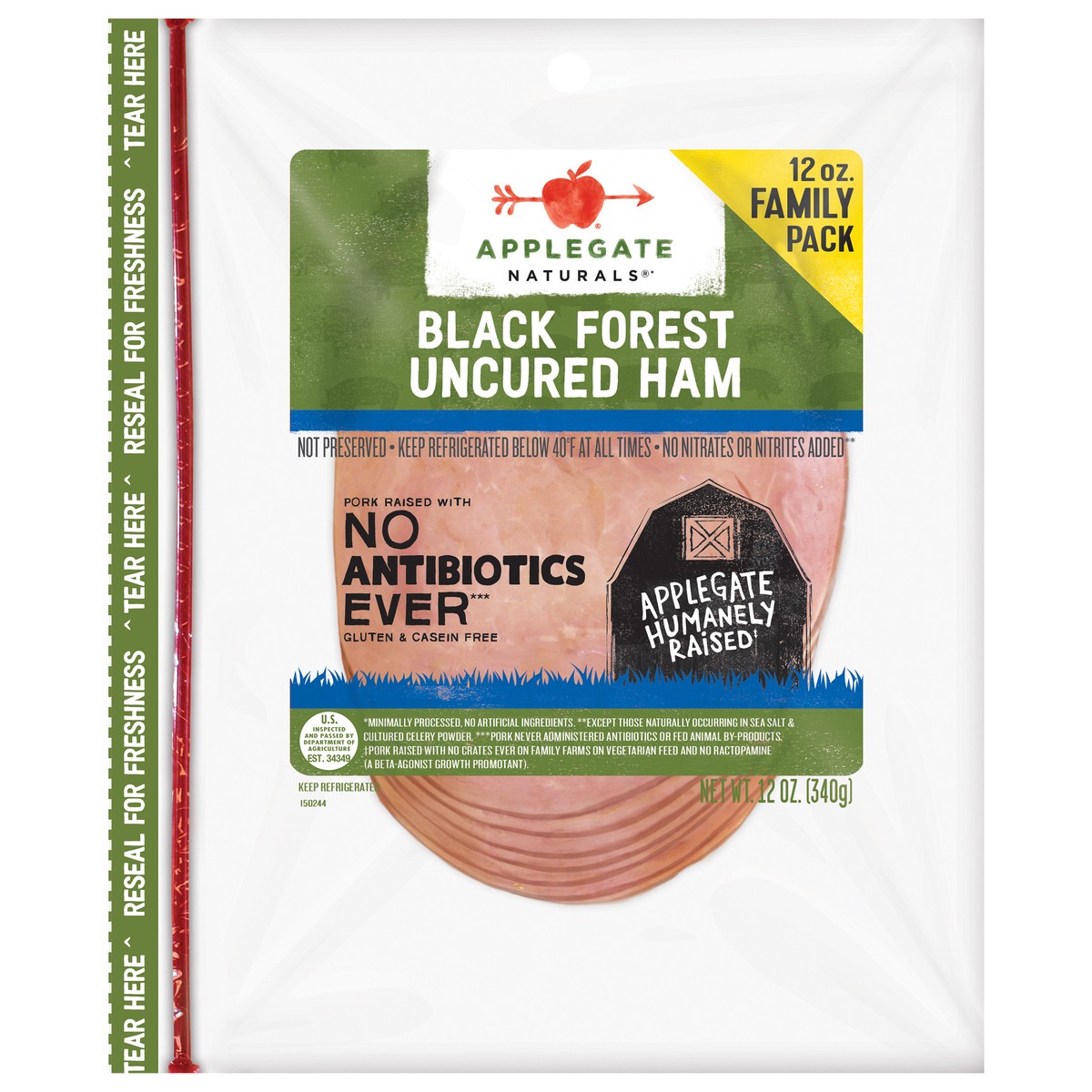 slide 1 of 1, Applegate Naturals Black Forest Uncured Ham - 12 Oz, 12 oz