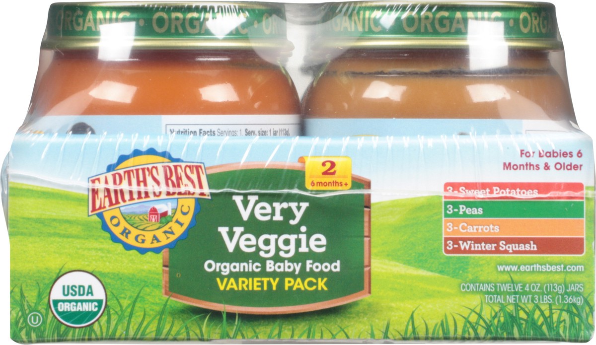 slide 13 of 14, Earth's Best Organic 2 (6 Months+) Very Veggie Baby Food Variety Pack 12 - 4 oz Jars, 12 ct; 4 oz