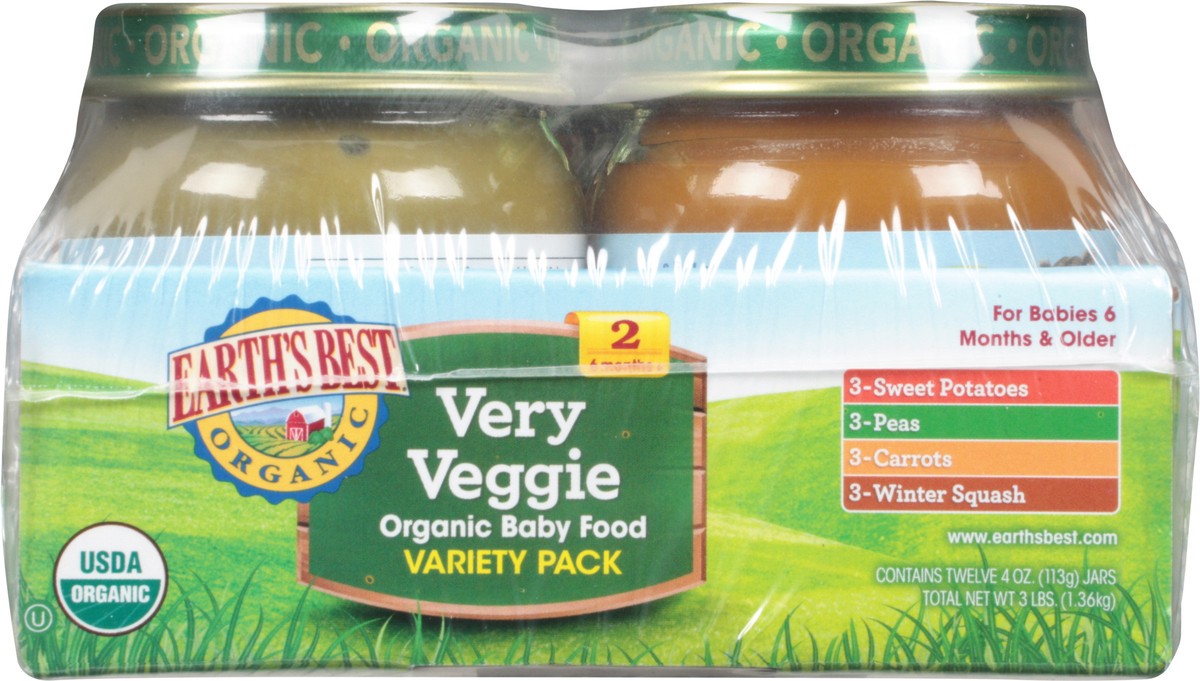 slide 4 of 14, Earth's Best Organic 2 (6 Months+) Very Veggie Baby Food Variety Pack 12 - 4 oz Jars, 12 ct; 4 oz