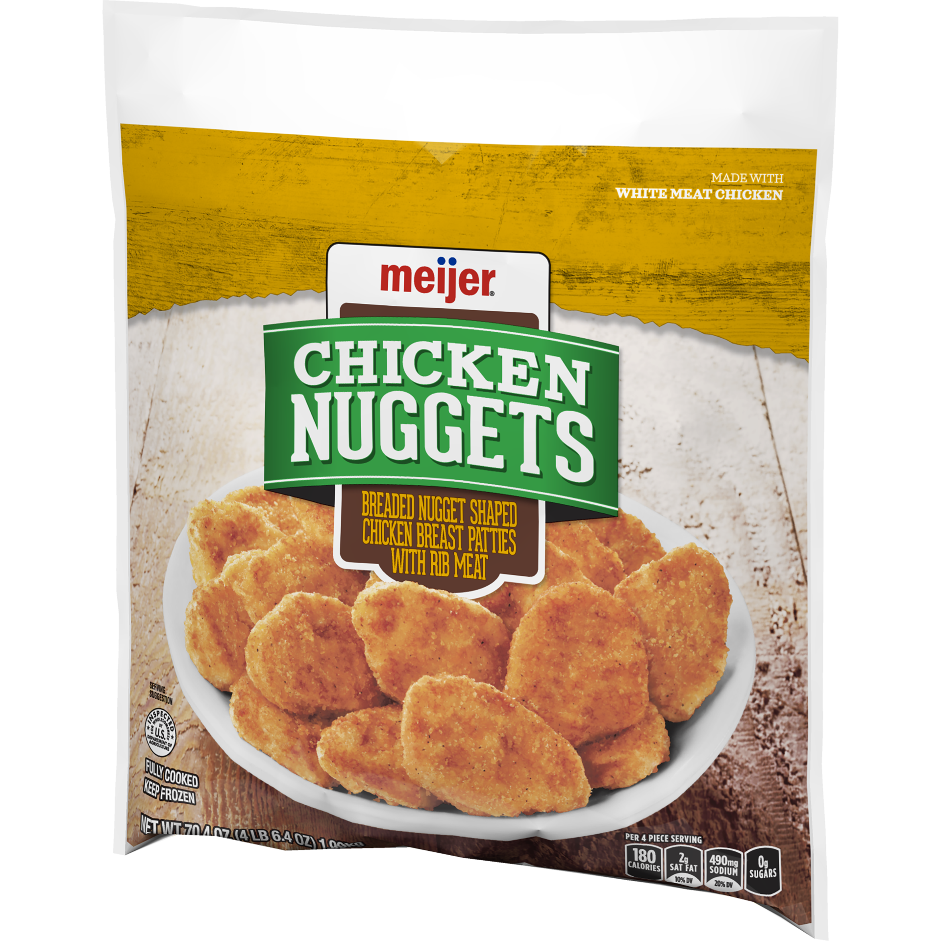 slide 2 of 9, MEIJER FC CKN Nuggets Breaded Nugget Shaped Chicken Breast Patties With Rib Meat, 4.4 lbs