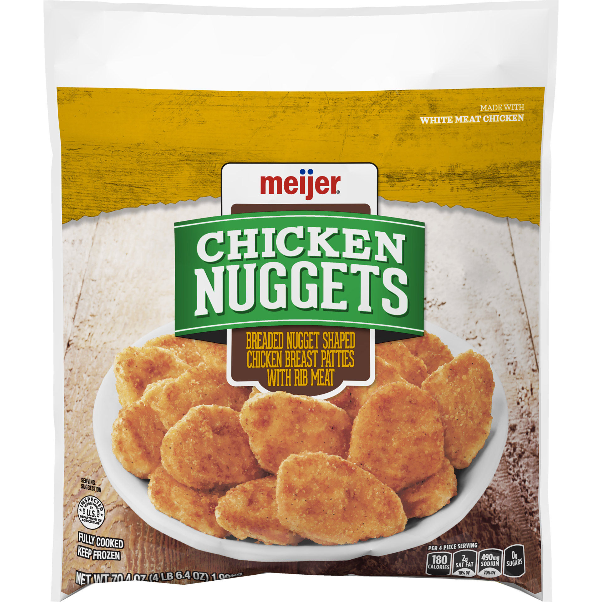 slide 3 of 9, MEIJER FC CKN Nuggets Breaded Nugget Shaped Chicken Breast Patties With Rib Meat, 4.4 lbs