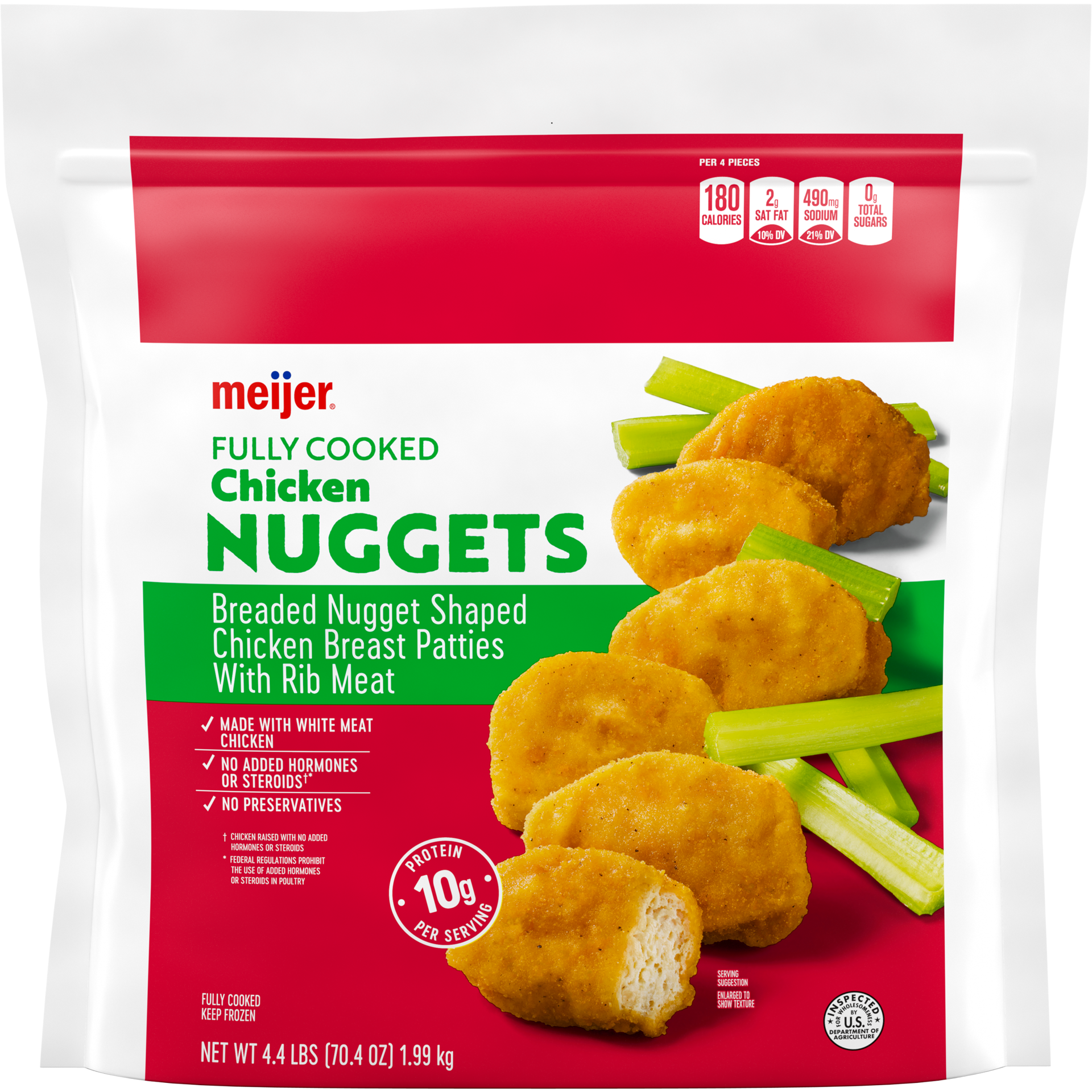 slide 1 of 9, MEIJER FC CKN Nuggets Breaded Nugget Shaped Chicken Breast Patties w/ RMT, 2 kg