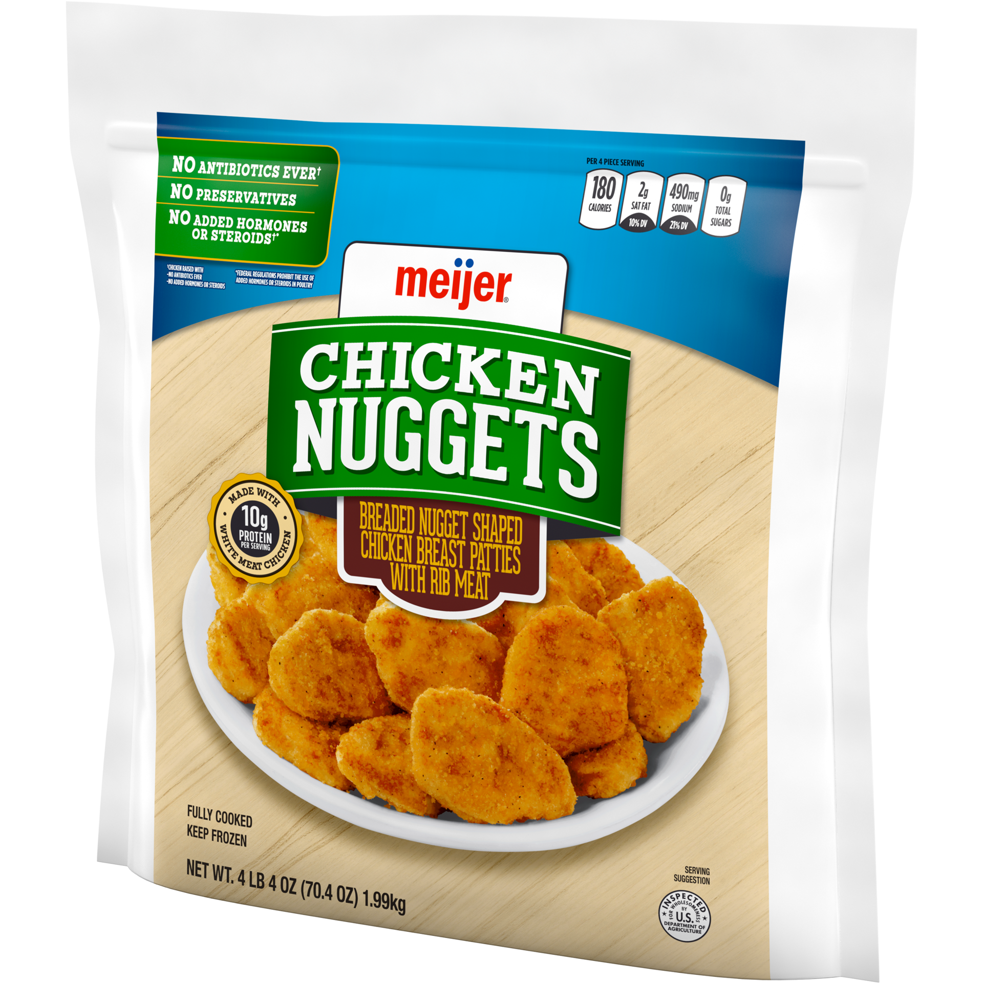 slide 8 of 9, MEIJER FC CKN Nuggets Breaded Nugget Shaped Chicken Breast Patties w/ RMT, 2 kg