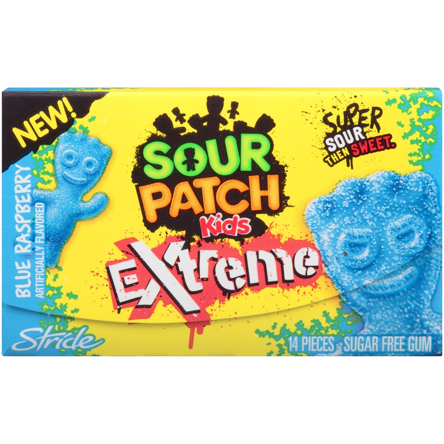 slide 1 of 8, Stride Sour Patch Kids Extreme Blue Raspberry Gum, 14 ct